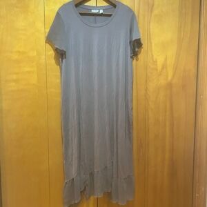 LOGO Lori Goldstein Dress Size 1XP Rayon 230 Mushroom Taupe Midi Lagenlook Flowy